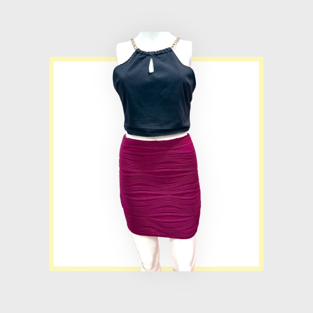 Chain Link Halter Top & Fuchsia Windsor Bandage Mini Skirt Set Like New